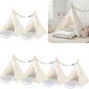 6 Pack Teepee Tent for Kids with Inflatable Airbed, Light, Indoor Toddler Sleepover Tents Children Room Tents for Slumber Party, Outdoor Kids Play Tent Play House for Girls & Boys
