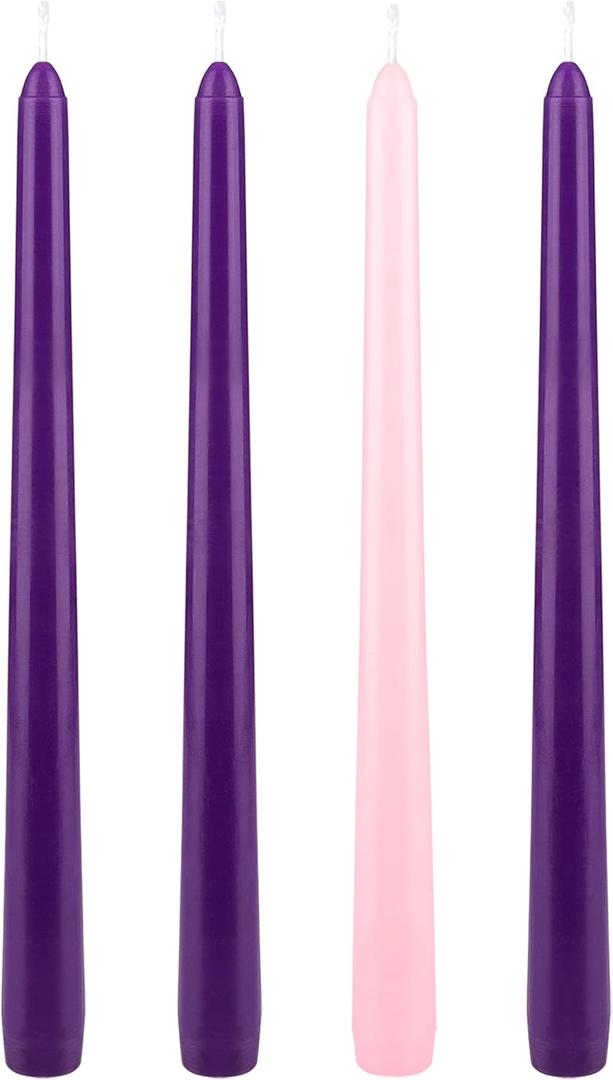 Mega Candles 4 pcs Unscented Christmas Advent Candles Set, Hand Poured Premium Wax Taper Candle 10 Inch x 7/8 Inch, Holidays, Occasions, Events, Festivities, Devotional, Church, Wreath, Party, Gifts