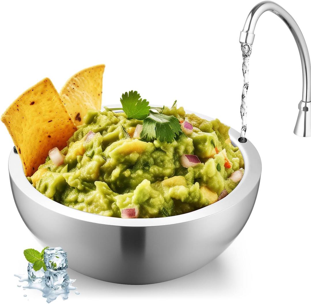 Honeydak 1 Pack 35 oz Dip Chiller Bowl Stainless Steel Double Walled Insulated Ice Serving Bowl for Parties Salsa, Guacamole, Condiments, Sauces, Salad & Food Hot or Cold (Silver)
