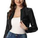 Allegra K Faux Leather Jacket for Women's Open Front Long Sleeve PU Cropped Leather Jacket Coat (Medium)