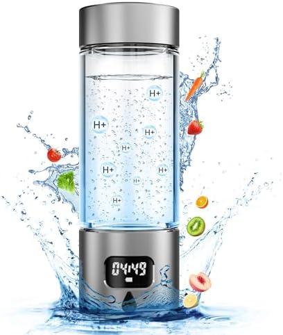 Asgool Hydrogen Water Bottle - Portable, Rechargeable, LED Timer, Aluminum and Glass, 5000 PPB Hydrogen in 10 Minutes, for Husband, Father, Friend & Family, for Sports, Home, Office