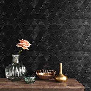 VEELIKE Modern Black Peel and Stick Wallpaper Textured Geometric Wallpaper for Bedroom Bathroom Accent Wall 15.7''x118'' Thick Black Contact Paper for Cabinets Self Adhesive Removable Vinyl
