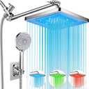 PinWin Shower Head, 8'' Dual Rain Shower Head with 11'' Adjustable Extension Arm, 7-Setting High-Pressure Handheld Combo, Rainfall LED Shower Head Water Temperature Controlled Color Changing, Chrome (8'' Showerhead Set)