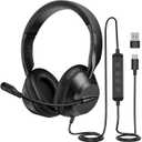 Acer Headset with Microphone for PC - ENC Noise Cancelling Headphones with Mic, Dual USB C Headset with Microphone & USB, 40mm Drivers Wired Headset with Mic for Work, Call Center Headset for Office