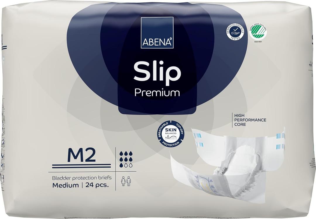 Abena Slip Premium Incontinence Briefs, Level 2, (Extra Small to Extra Large Sizes), Medium, 24 Count