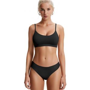 Vertvie Womens Wireless Bralettes Cami Bras Unlined Seamless No Underwire No Padding Scoop Neck Comfort T Shirt & Sports Bra (X-Large, Black)