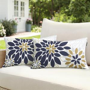 Floral Outdoor Pillow Covers Waterproof Spring Throw Pillow Cases Black Brown 12x20 Inch Set of 2 Decorative Summer Cushion Covers for Patio Furniture Garden Bench Porch Sofa