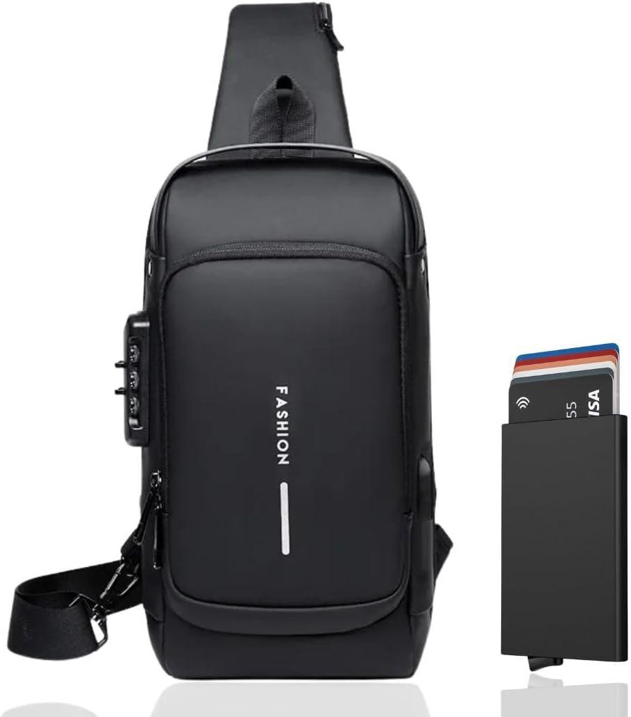 Crossbody Sling Bag with RFID Card Holder, Anti Theft Waterproof Chest Bag for Men and Women, Compact Travel Phone Bag