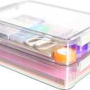 Citylife 2 PCS 6 Qt Plastic Storage Bins with Lids and Latches, Portable Stackable Storage Bins, Clear Plastic File Box for Organizing A4 Paper, Letters, Documents, Art Supplies, and Crafts (2 Packs-Large)