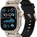 FULLIFE Designed for Apple Watch Band Apple Watch Ultra 3/2/1 49mm for Men, Silicone Rubber Bands with Metal Connector for Apple Watch Series 11/10 46mm, 9/8/7 45mm, SE2/SE 6/5/4 44mm, 3/2/1 42mm (Titanium Adapter-Black)