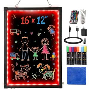 Slsy LED Writing Board 16"x12", Erasable Light-Up Message Display, 12 Colors & 26 Modes, Reusable LED Menu Sign with 8 Markers for Doodle, Illuminated Sign Board for Restaurants, Bars, Classrooms