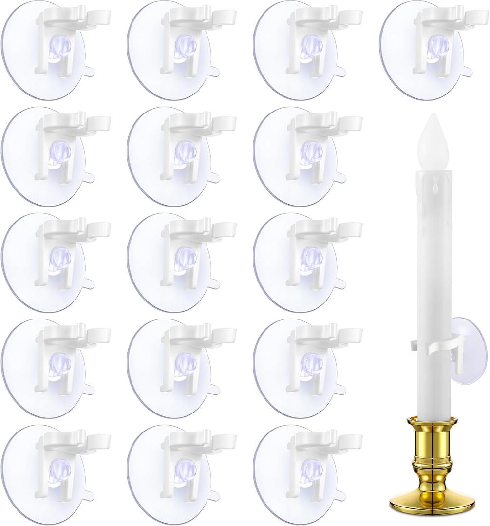 16 Pieces Window Candle Holder Clamps Candle Suction Cups Holder Suction Cups with Clamps for Christmas Party Candle Lamp