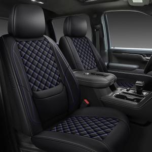 Silverado Seat Covers Full Set 2014-2018, Lumbar Support Pickup Truck Seat Covers Custom Fit for Chevy Chevrolet Silverado GMC Sierra 1500/2500/3500HD Crew/Double/Extended Cab, Black Blue