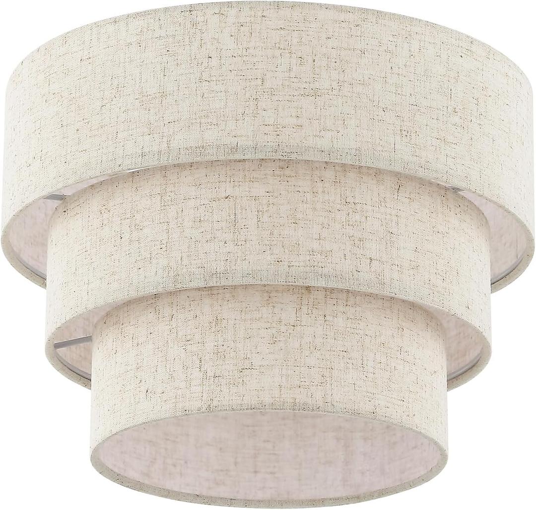 Lamp Shades for Floor Lamps Hanging Lamp Pendant Light Replacement, 3-Tier Drum Lamp Shade with Beige Fabric for Living Room Dining Hall Bedroom (Beige)