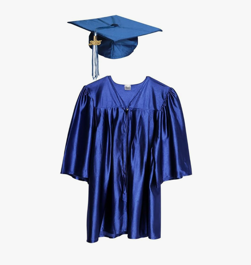 Shiny Child Graduation Cap, Gown, Tassel and 2025 Charm Set, Kindergarten Graduation and Kids Preschool M