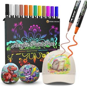 3 x Desire Deluxe Acrylic Paint Pens for Rock Painting, Stone, Ceramic, Glass, Wood, Canvas – Set of 12 Non Toxic Water Based Markers - Great Artists Painting Supplies (Dual Tip Multicolor, 12)