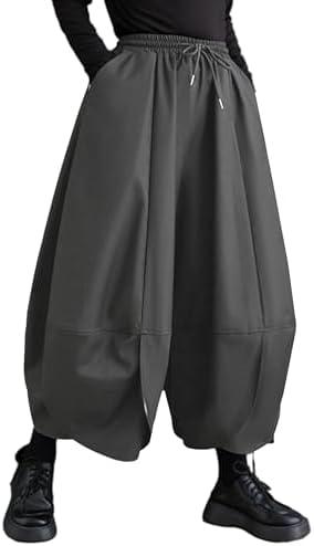 ellazhu Women's Puffy Drawstring Elastic Waist Drop Crotch Hakama Harem Wide Leg Pants GZ81 A, Medium