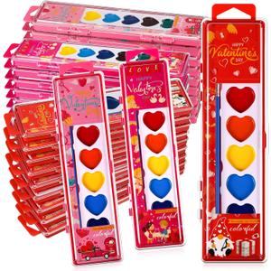 12 Packs Valentines Heart Watercolor Paint Set 8 Washable Colors with Brushes Water Color Painting Kit Party Favor Valentines Gifts Painting Kit for Adult
