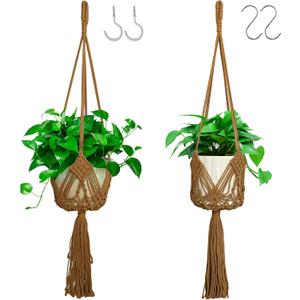 Hanging Planter with Patterns,2Pcs Macrame Plant Holder Rope with S Shaped Hooks,Indoor Macrame for up to 8 inch Pot Crochet,Boho Plant Hanger Holder for Indoor Outdoor (Coffee)