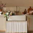 Jinchan Katy Linen Floral Kitchen Curtains 36 Inches Length Stripe Cafe Curtains Farmhouse Cottagecore Tier Small Window Drapes for Living Room Light Filtering Rod Pocket 2 Panels Sage Green on Linen