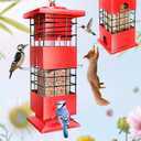 Squirrel Proof Bird Feeder,3Lbs Bird Feeders for Outdoors Hanging, Metal Birds Feeder with 4 Feeding Ports, Wild Birds Feeder for Cardinal, Finch, Sparrow (Red)