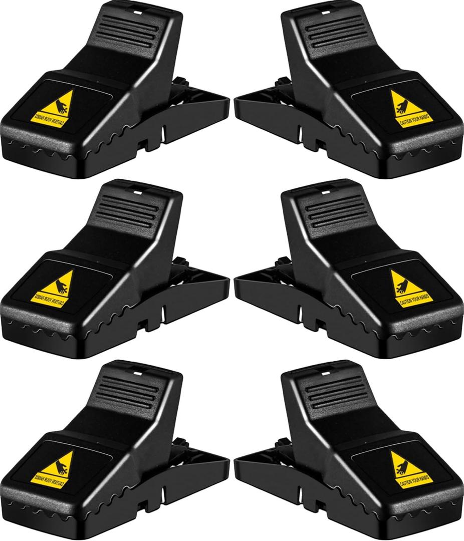 Feeke Rat Trap, Large Mouse Traps, Mouse Traps Indoor for Home, Instant Kill Traps for Mouse Rat Chipmunk, Quick Set Up and Reusable - 6 Pack, Black,Large-6 pack