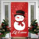 Merry Christmas Door Cover 71x35 Inch Front Porch Door Banners Decoration Winter Red Background Snowman with Hat and Scarf Winter Wonderland Theme for Sign Party Indoor Decor