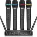Debra Audio Pro UHF 4 Channel Wireless Microphone System with Cordless Handheld Lavalier Headset Mics, Metal Receiver, Ideal for Karaoke Church Party (with 4 Handheld (A))