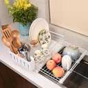 Expandable Over Sink Dish Drying Rack  Foldable Stainless Steel Kitchen Organizer with Utensil Holder, Space-Saving & Rustproof (White)