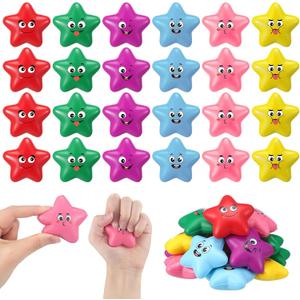 Meooeck 36PCS Colorful Star Stress Balls, 1.6 Inch Smile Face Star Stress Balls Bulk, Mini Foam Party Favors Gifts for Classroom Prizes Anxiety Fidget Sensory