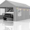 COBIZI Carport Canopy 12x20 Heavy Duty Portable Garage with Removable Sidewalls & Doors, Galvanized Frame Car Port Canopy Tent Waterproof with Built-in Sandbags for Car Boat Truck, Gray