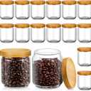Irenare 16 Pack Glass Containers Canister Set, 17 oz Food Storage Spice Jars with Airtight Lids, Clear Kitchen Containers for Coffee Sugar Tea Beans Nuts Candy Pantry Organization (Bamboo)