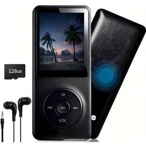 128GB MP3 Player,with Bluetooth 5.2, Music Player with Built-in HD Speaker, Voice Recorder, HiFi Sound, E-Book, Earphones Included-A