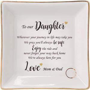 HOME SMILE Engagement Wedding Gifts for Daughter From Parents,Daughter Ringt Dish Jewelry Tray-Birthday,Valentine Christmas Gifts for Daughter From Mom and Dad