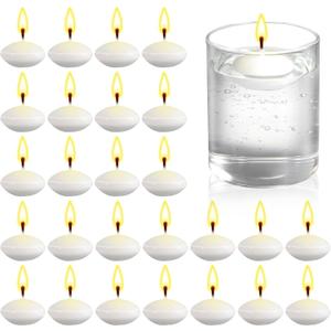 50 Pcs Floating Candles, 1.5 Inch Unscented, Dripless Wax Burning, White Floating Candles for Centerpieces Weddings Party Home Decor