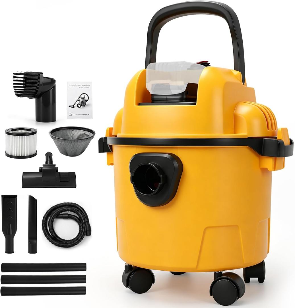 4 Gallon Cordless Wet Dry Vacuum for Dewalt 20V Battery, 20kPa Wet Dry Shop Vac with Brushless Motor, Filter, Hose and Attachments, for Garage Car Workshop (No Battery)