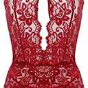 Gladiolus Lingerie for Women Lace Teddy Sexy Deep V Halter Open Back Bodysuit Babydoll XXL