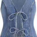 WDIRARA Women's Plus Size Bow Tie Front Denim Vest Jacket Western Sleeveless Jean Outerwear  4X-Large Plus