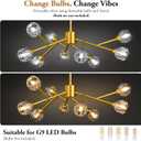 9-Light Sputnik Chandeliers, Gold Dining Room Light Fixture Over Table, Modern Crystal Chandelier, Brass Farmhouse Ceiling Light Fixture Hanging for Kitchen Island Living Room Bedroom Hallway