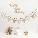 Happy Half Birthday Banner Pre-Strung Pennant Felt Fabric Banner Flags and Pom Pom Garland, Party Hat for Half Birthday Decorations, Reusable Half Way to One Bunting Sign for Girl Boy 6 Months
