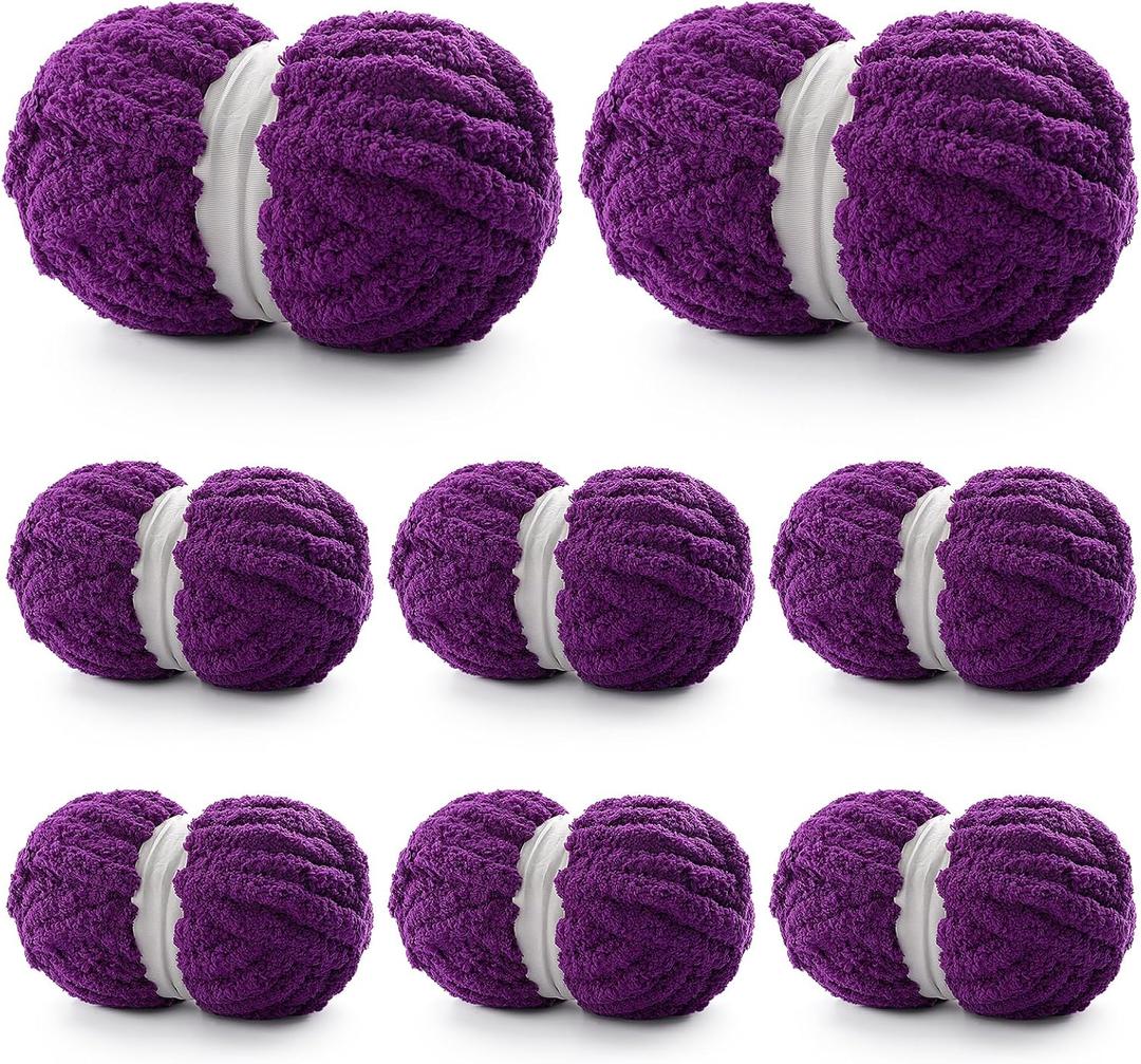 8 Pack Chunky Yarn for Hand Knitting - Chenille Yarn for Crocheting - 224 Yds Chunky Blanket Yarn Jumbo, Thick Fluffy for Knitting Blankets, Super Bulky Yarn 61.6 Oz (Violet)