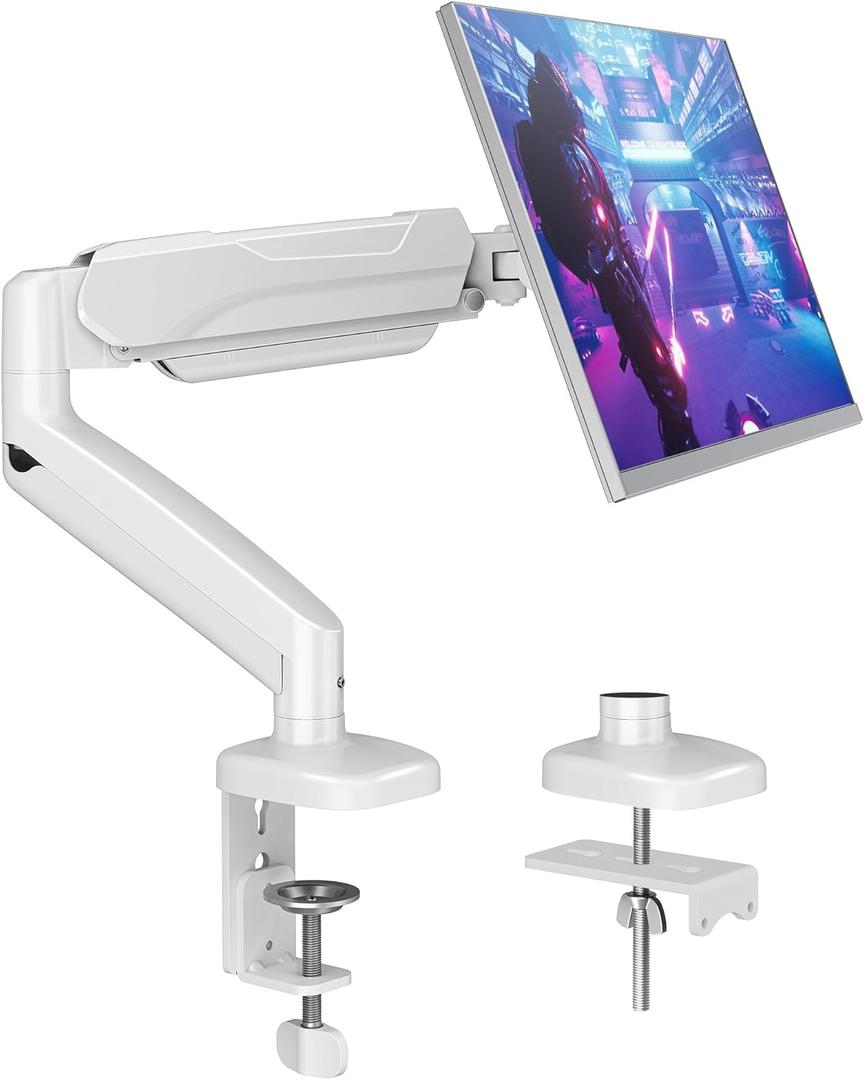 MOUNTUP Single Monitor Desk Mount Holds Screen up to 32 inch, Height Adjustable Monitor Arm, Computer Monitors Stand with Clamp/Grommet Mounting Base, VESA Mounts Fit 4.4-17.6lbs Computer (White)
