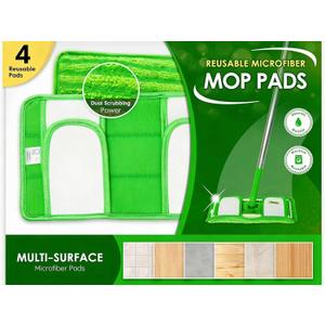4 Pack Reusable Mop Pads, Washable Microfiber Refills for Wet and Dry Floor Cleaning, Extra Thick Dust Mop Head Cloths for Hardwood