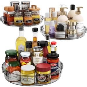 LAMU 3 Pack Lazy Susan Organizer Turntable for Cabinet, Condiment Organizer for Kitchen Pantry Organizers and Storage, Table Top, Fridge, Countertop, Spice Organization, 12'' 10.6'' 9.25'', Grey (Gray)