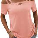 Micticsi Womens Cold Shoulder Tops for Women Summer Sexy Cut Out Tops Short Sleeve Criss Cross Casual Shirts, XXL