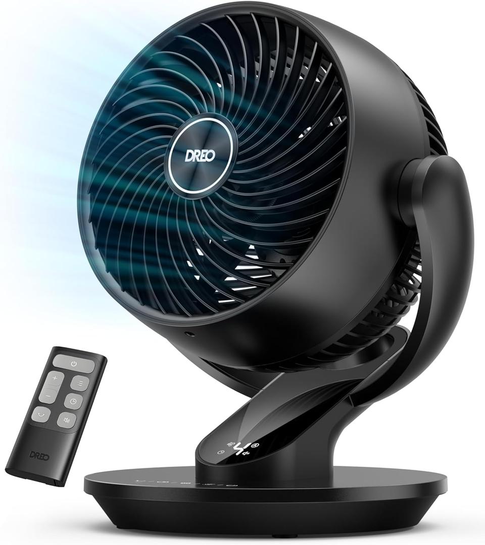 DREO Fan for Bedroom, 13-Inch Oscillating Table Air Circulator Fan for Whole Room, 120 Tilt Adjustment, 25dB Ultra-Quiet, 75ft Powerful Airflow, 4 Speeds Desk Fans with Remote for Home, Office (Black)