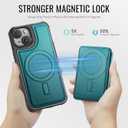 for iPhone 13 Wallet Case Compatible with Magsafe, Magnetic RFID Blocking Card Holder Kickstand 2 in 1 Detachable Case for iPhone 13 6.1", Bluish Green