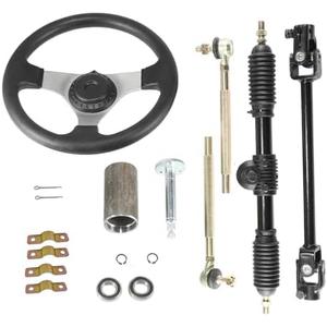 300mm Steering Wheel,Gear Rack Pinion Tie Rod Rack,320mm Adjustable Shaft Assembly compatible with Buggy 110cc Go Kart Golf UTV ATV Accessories