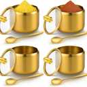 Sibba 4 Pack 10oz Gold Sugar Bowl with Lid And Spoon, Gold Sugar Container Stainless Steel Sugars Creamer Container Durable Round Jar for Coffee Bar Kitchen Accessories for Sugars Salt Coffee Bean
