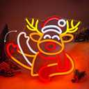 Christmas Neon Sign Waving Elk Neon Sign for Wall Decor Deer Led Neon Animated Christmas Lights Looks Like Elk Waving Reindeer Light Up Signs for Window Wall Art for Party Home Decoration Gift